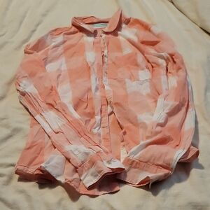 Maurices Peach and White Checkered Blouse